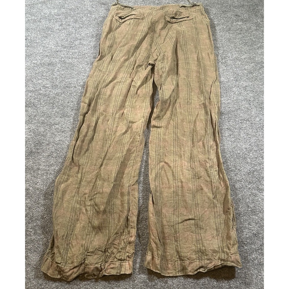 Sundance Pants 6 Brown Plaid 100% Linen Eliot Straight Leg Trousers Buttons - Picture 2 of 7